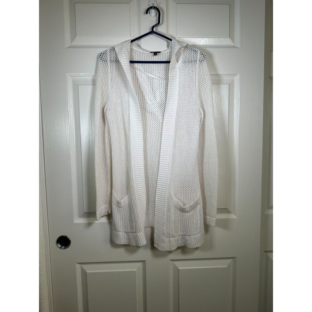 Talbots Petites Open Mesh White Sweater with Hood - Small Petite